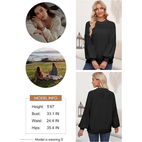 Women's Knit Crewneck Sweater Large Loose Fit Casual Top Jumper Fall Winter - Picture 5 of 5